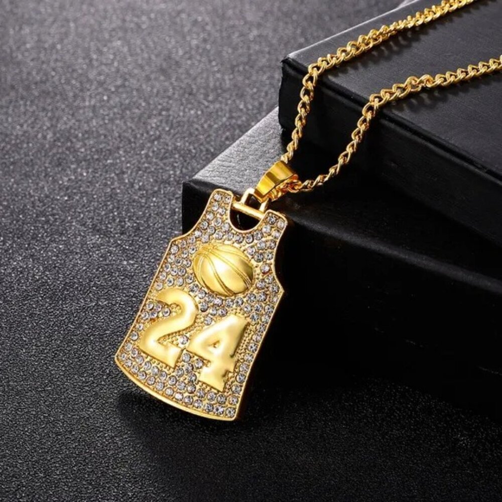 Gold Plated Iced Out #24 Kobe Bryant Los Angeles Lakers‎ Jersey Pendant Necklace